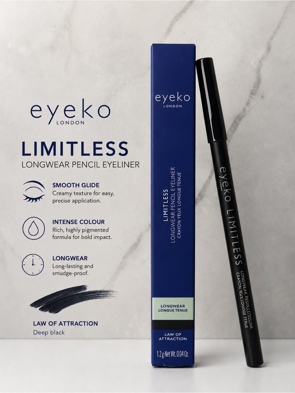 NEW Eyeko Limitless Longwear Pencil Eyeliner in Law of Attraction (Deep Black)